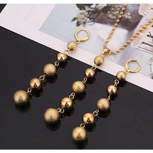 Women Girls Trendy Ball Earrings Necklace Africa Arabia Nigeria Charm Jewelry Sets
