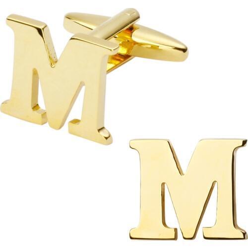 New high quality brass plated letters M Cufflinks Mens Jewelry shirt cuff Cufflinks twins English letters