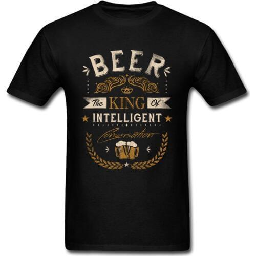 Oh Beer T-shirt King Of Intelligent T Shirts Mens Clothing Black Tops Vintage Letter Tees 80s Man Funny Tshirts Oversized