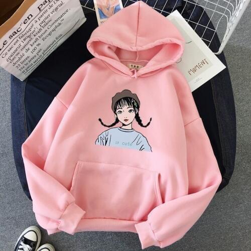 Autumn Winter Fleece printed sweet girl Harajuku Print Pullover Thick Loose Women Hoodies Sweatshirt Female Casual Coat