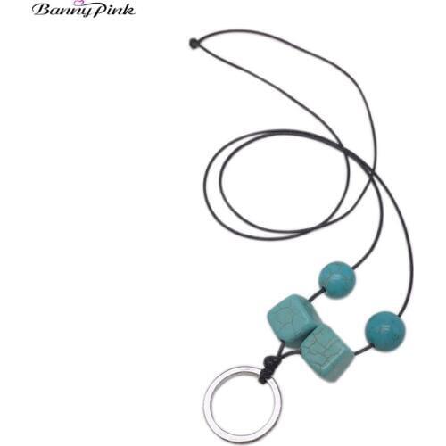 Banny Pink Bohemia DIY Stone Beads Statement Necklace For Women Engagement Pendant Sweater Chain Necklace Black Rope Necklace