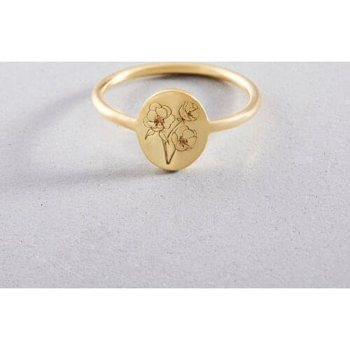 Personalized Birth Flower Ring,Custom Dainty Ring,18K Gold Everyday Statement Ring,Minimalist Stacking Ring,Engraved Ring