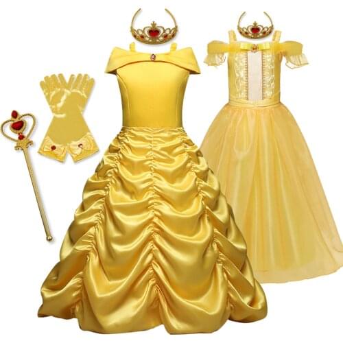Baby Girl Princess Dress Kids Cosplay Costume For 6 8 10 Years Girls Halloween Children Clothing Yellow Long Gown Girl Robe