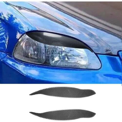 Fit For Civic EK EK9 JDM SPORT 3D Carbon Fiber Headlights Eyebrows Eyelids Car Styling Front Headlamp Trim Cover Acces