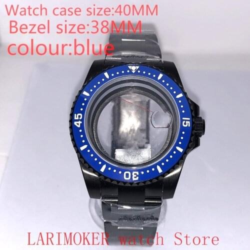 Suitable for NH35 NH36 Miyota 8215 40mm 904L stainless steel case, transparent black back cover, with bezel,blue