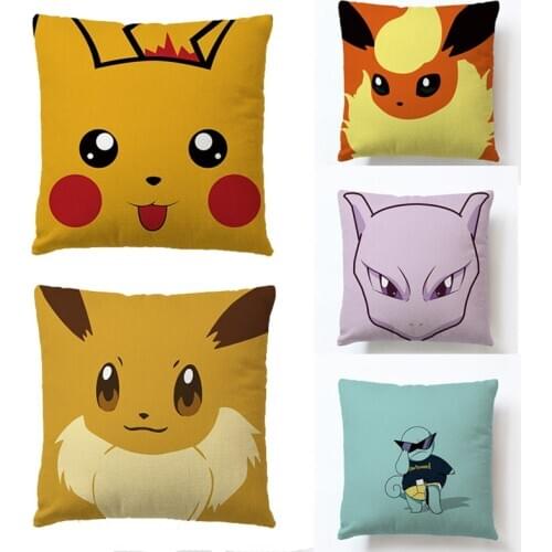Pokemon Linen Pillow Case Cartoon Anime Figure Pikachu Cushion Cover Car Sofa Room Party Christmas Decorative Home Decor 45*45