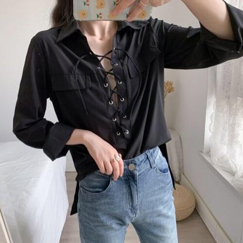 Sexy V-Neck Black Shirts Plus Large Size Clothes 2021 Oversize Spring Autumn Feminina WomenS Top Blouse Fashion A6619