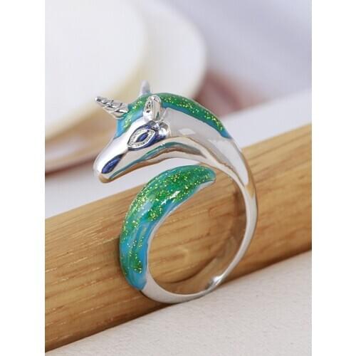 Cute three-dimensional glazed unicorn shape open ring