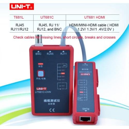 UNI-T LED display Cable tester for Ethernet/telephone/BNC/HDMI conducting,short-circuit,crossed or open-circuit test UT681C/L