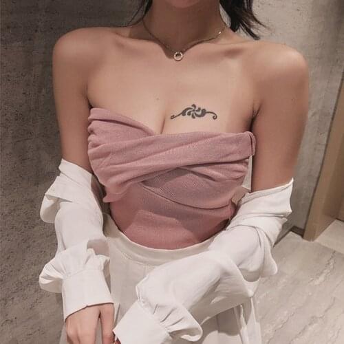 Nightclub tube top one-shoulder vest feminine off-shoulder crop top Slim solid color mini vest