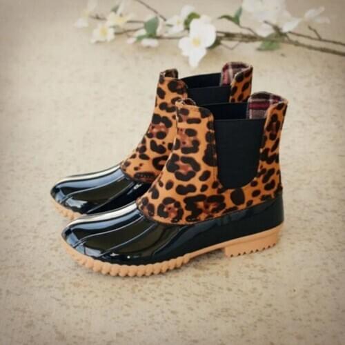 Womens Shoes woman Rainboots Leopard Rain Boot Color Ladies Flat Heel Round Head Short Boots Waterproof Ankle Boots