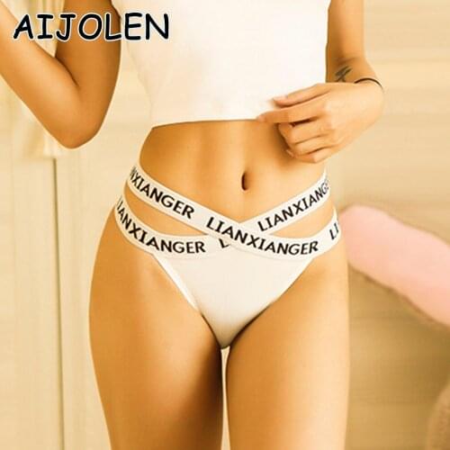 AIJOLEN Free Size Ladies Sexy Sports Letter Panties Cross Belt Ice Silk Thong and G-String Seamless Low Waist Briefs