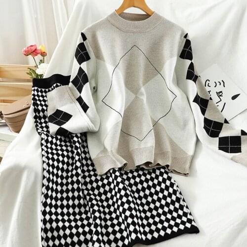 2020 New Fashion Knitted 2 Piece Set Women O-Neck Pullover Sweater Top+High Waist Skirt Suits Autumn Two Piece Set