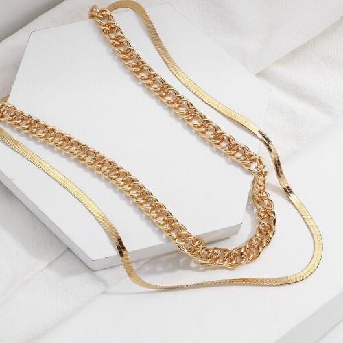 Flashbuy Gold Color Thick Metal Chain Necklace Women 2021 Chunky Snake Chain Choker Necklaces Fashion Jewlery