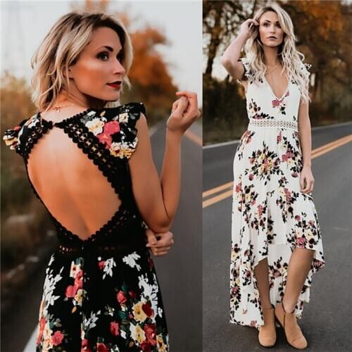 Artfeel New 2 Colors Print Beach Style Women dress Sexy Boho Backless Longuette Summer Holiday Lady Braces dress Plus Size