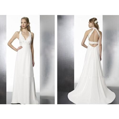 Summer vestido de noiva A-line beading lace appliques bridal gown 2018 hot sexy backless white chiffon v-neck bridesmaid dresses