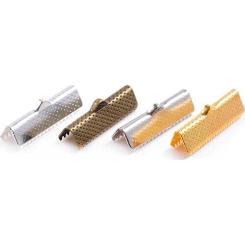 1Pack Gold Silver Color 10mm 20mm Crimp End Beads Leather Cord Flat Cover Clasps Cord End Caps For DIY Bracelet Connectors