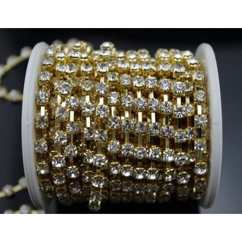 10 Yard 4mm SS18 GradeA Crystal Clear Rhinestone Crystal Gold Chain Band Wedding Favor