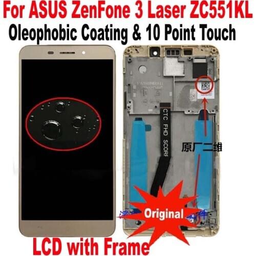 100% Original New Sensor LCD Display Touch Screen Glass Panel Digitizer Assembly + Frame For Asus ZenFone 3 Laser ZC551KL Z01BD