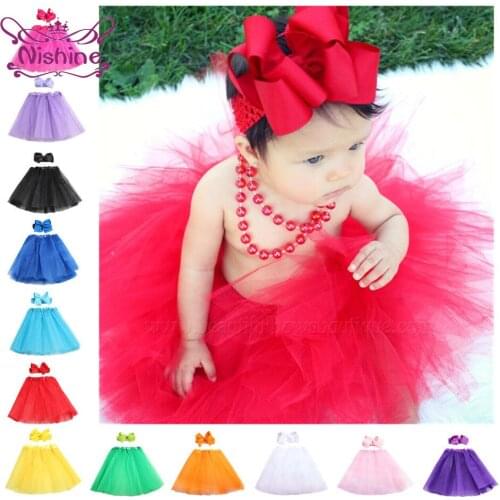 12 Colors Newborn Infant Tulle Skirt and 10 CM Ribbon Bowknot Headband Set Fashion Baby Girls Crochet Weave Hairband Photo Props