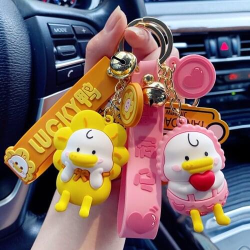 2021 New Cute Cartoon Anime Keychain Funny Duck Doll Keyrings Couples Women Car Bag Charm Pendant Key Chains Gift Accessories