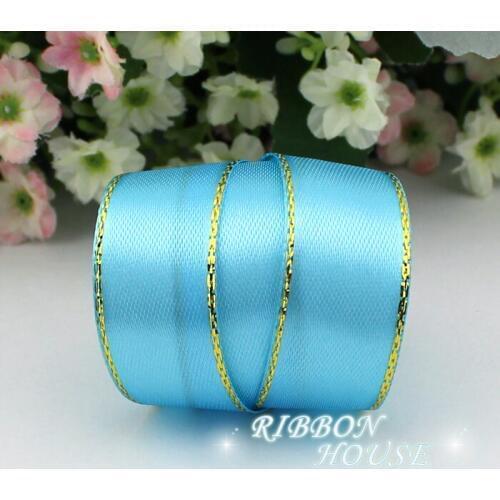 25 yards/roll) 3/4'' (20mm) Sky Blue satin ribbon gold edge wholesale high quality gift packaging ribbons