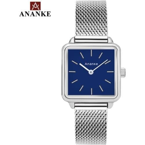 Ananke Women Watches Stainless Steel Mesh Strap Lady Waterproof Resistant Rose Gold Square Simple Dial Quartz Wristwatch AN25