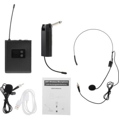 UHF Wireless Lavalier Lapel Microphone System Headset Microphone Handheld Interview Mic for DSLR Camera Recording Teaching