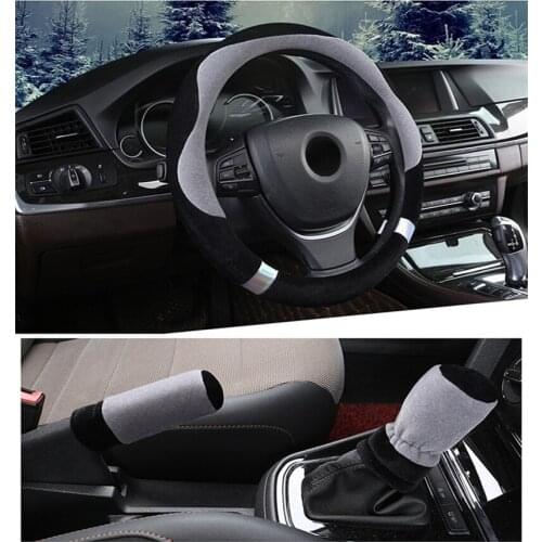 Steering Wheel Covers Diameter 34/36/38 Cm Short Velvet Three-piece Handbrake Cover Gear Cover Universal for Lada KIA Peugeot