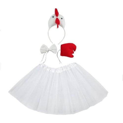 Children Party Props Girl Cock Chicken Duck Goose Cosplay Headband Tutu Skirt Tail Gloves Set Halloween Birthday Gift Costume