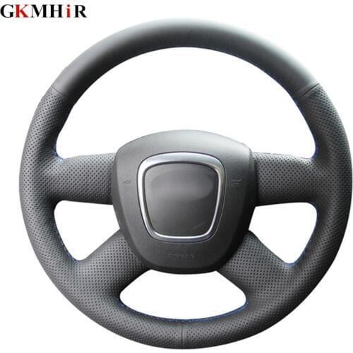 DIY Black Artificial Leather Car Steering Wheel Cover for Audi A3 2006-2013 A4 (B8) A6 (C6) 2005-2011 Q5 2009-2012 Q7