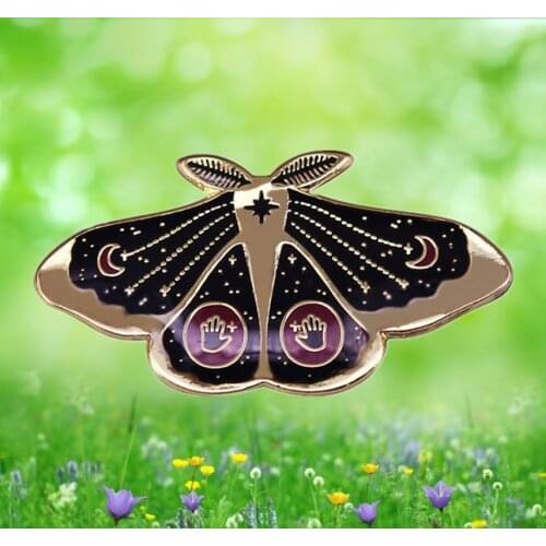 Lunar Moth night Butterfly celestial hand Divination Enamel Pin crescent moon Witch accessory insect jewelry brooch badge