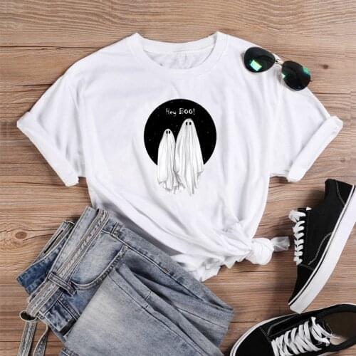 Colored hey BOO ghost gothic Halloween cute t-shirt 100% Cotton funny women graphic grunge Fashion casual unisex tee top tshirt