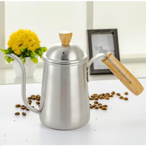 650ml stainless steel and wooden handle long spout drip coffee kettle/drip coffee pot/drop coffee tool