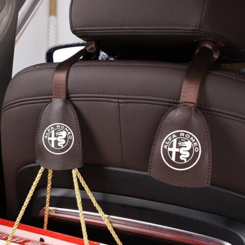2Pcs PU Leather Car Seat Back Hooks Portable Hanging Bag Rack For Alfa Romeo Giulia Giulietta Stelvio Spider GT Mito
