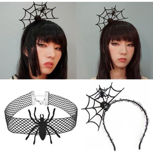 Cosplay Costume Spider Webs Headband Necklace Halloween Costume Role Play Party Supplies Carnival Dress-up HeadPiece