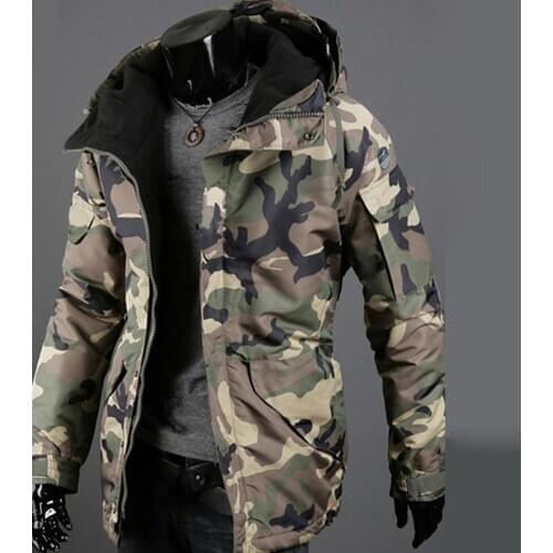 Jacket Warm Military Style Woolen Men Camouflage Print Zipper Design Outer Wear for Dating Куртка мужская в стиле милитари