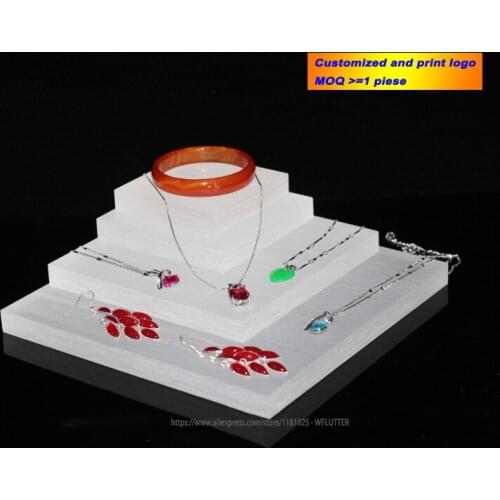 Customized Square Acrylic Sheet Block Little Doll Holder Cosmetics OrganizerJewelry Display Stand Pad Stamps Ring Bracelet Tray