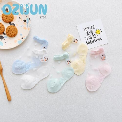 New Arrivals 2021 Summer Baby Girls 0-8 Years Cartoon Bear Ultra-thin Crystal Sheer Socks Summer Thin Socks 5 Pairs A Lot