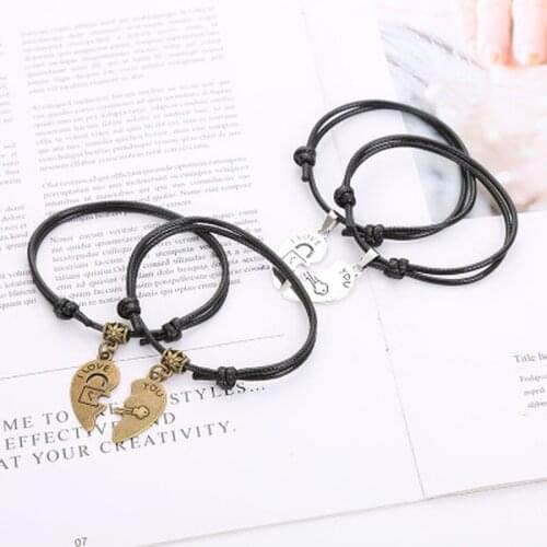 New Fashion Couple Bracelet Stitching Heart Bracelets Women Cute Cat Pendant Romantic Valentines Day present for Lovers
