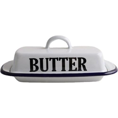 Retro Nostalgic Enamel With Lid Snack Tray Home Kitchen Tableware Butter Box Cheese Storage Box