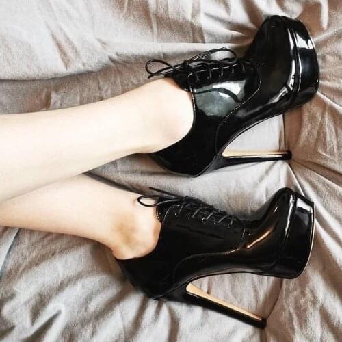 Richealnana Womens Platform Lace Up Ankle Booties 16CM High Thin Heels Stiletto Sexy Lady Side Zipper Boots Big Size US5~US15