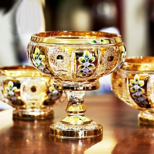 Luxury Candy Jar Gold-Plated Enamel Flower Crystal Glass Tall Feet Storage Jars Food Storage Containers Wedding Gifts