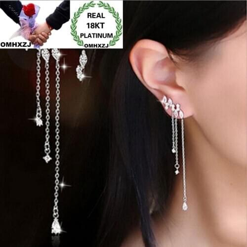 OMHXZJ Wholesale European Fashion Woman Party Birthday Gift Star Tassel Zircon 925 Sterling Silver 18KT Gold Stud Earrings EA533