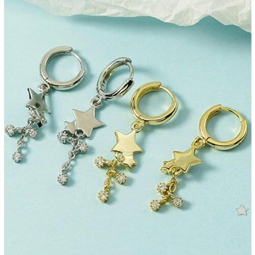 New Copper Tassel Crystal Star Bead Stud Earrings For Women Girl Elegant Party Wedding Jewelry Prevent Allergy