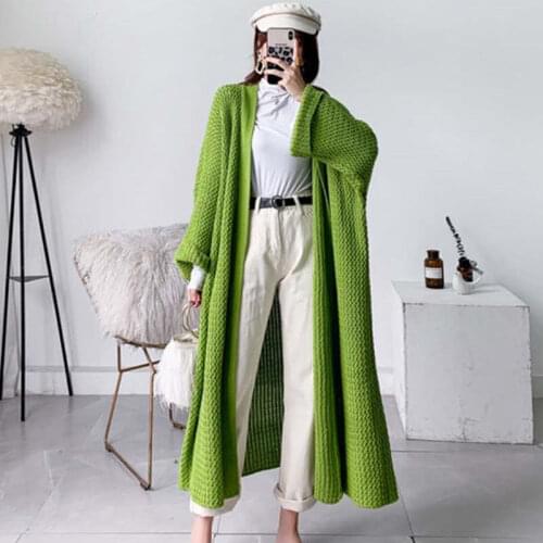 Loose Long Knitted Cardigan Lazy Wind Over The Knee Thick Line Plus Size Sweater Coat Women Thick
