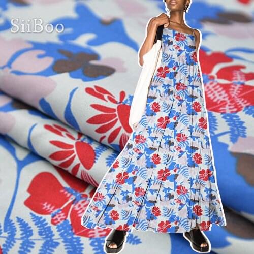 Siiboo 60% silk cotton blend thick yarn dyed floral pattern fabric 34mm drape tela for women dress shirt holiday style sp6393