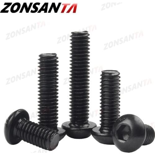 ZONSANTA M2 M2.5 M3 M4 M5 M6 Grade 10.9 Round Carbon Steel Black Screws Hex Socket Button Head Allen TV Bolt Mechanical Screw