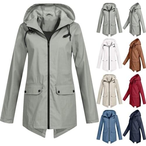 Womens Solid Color Rain Jacket Outdoor Hoodie Waterproof Windproof Warm Long Coat Winter Overcoat Plus Size 3XL куртка женская
