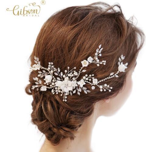Women Hair Ornaments Rhinestone Chain Flower Bridal Hair Side Comb Headpiece Wedding Hair Comb Bride Hair Accessories For Dress